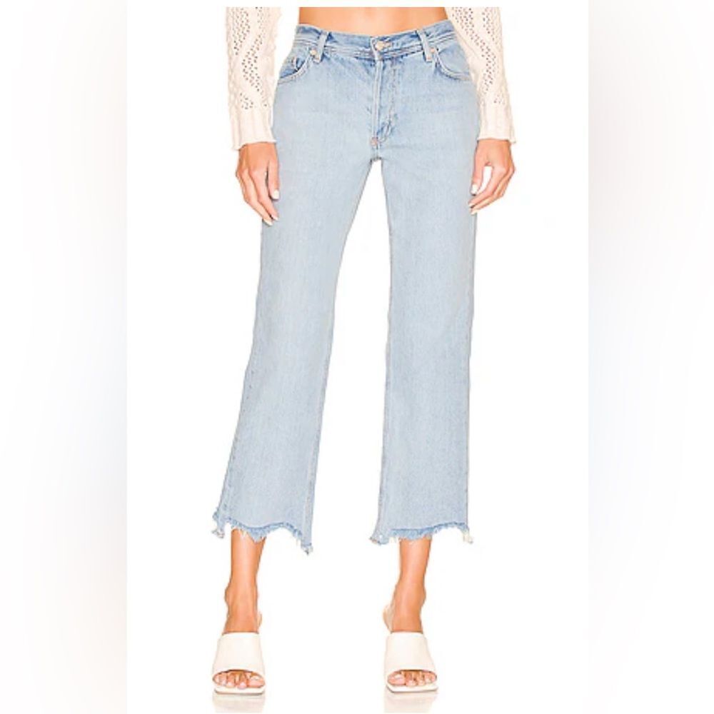 We the Free Maggie straight leg mid rise distressed chewed hem fade out jeans 26